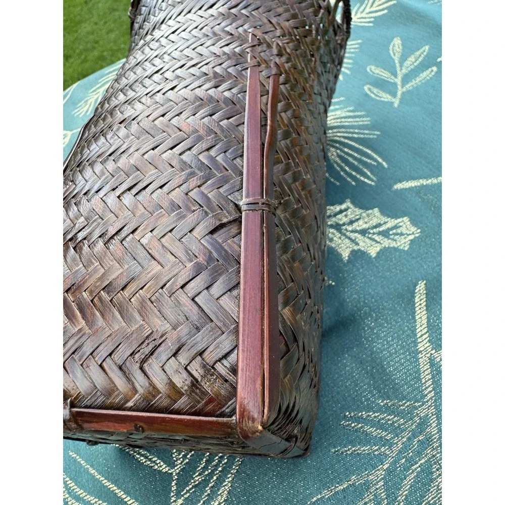 Japanese Ikebana Vase Large Bamboo Basket Showa Tall Woven Flower VTG